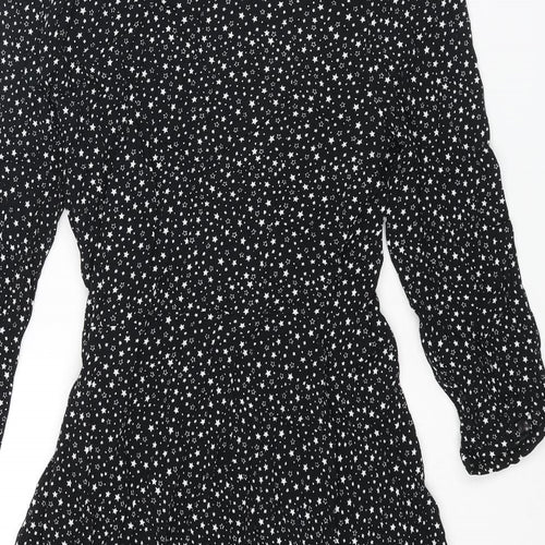 Warehouse Womens Black Geometric Viscose Mini Size 10 Collared Tie - Star Print