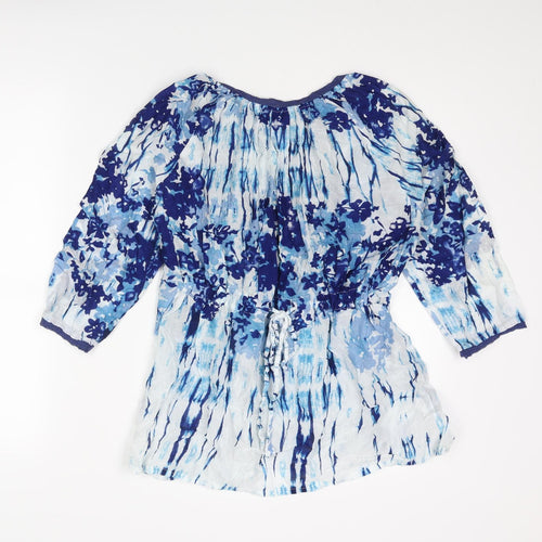oneseason Womens Blue Geometric Polyester Basic Blouse Size S V-Neck