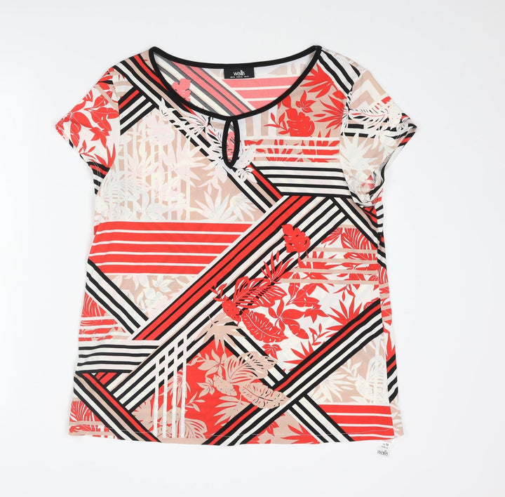 Wallis Womens Multicoloured Geometric Polyester Basic T-Shirt Size 16 Round Neck - Leaf Print