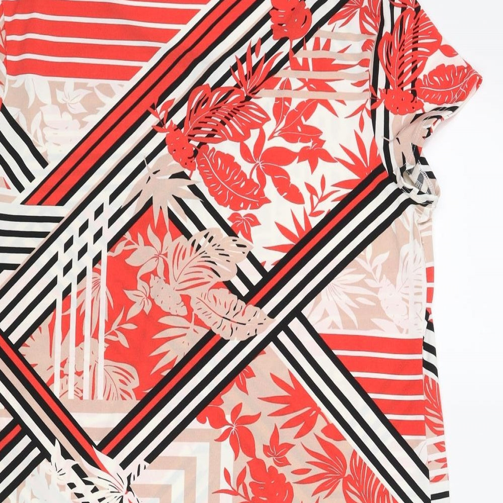 Wallis Womens Multicoloured Geometric Polyester Basic T-Shirt Size 16 Round Neck - Leaf Print