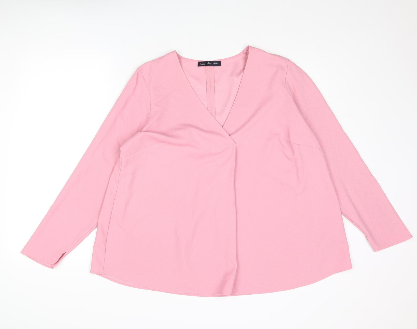 Marks and Spencer Womens Pink Polyester Basic Blouse Size 16 V-Neck
