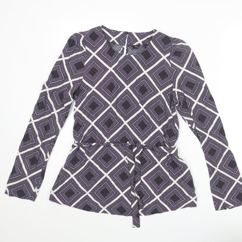Marks and Spencer Womens Purple Geometric Viscose Basic Blouse Size 6 Round Neck