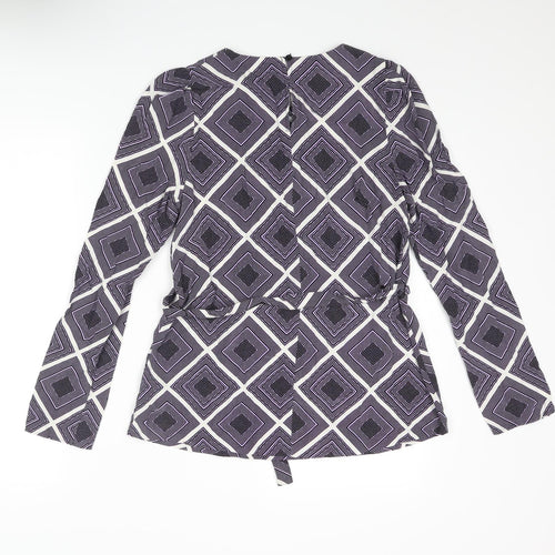 Marks and Spencer Womens Purple Geometric Viscose Basic Blouse Size 6 Round Neck