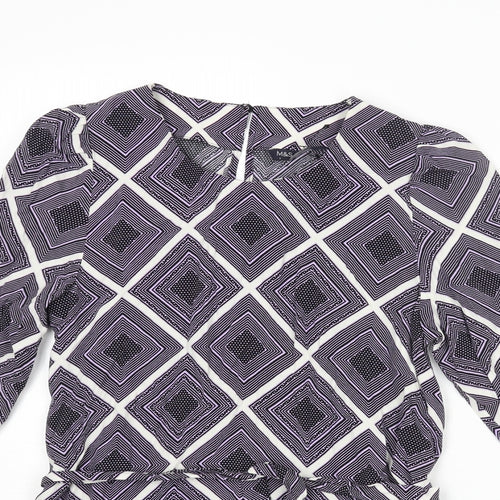 Marks and Spencer Womens Purple Geometric Viscose Basic Blouse Size 6 Round Neck