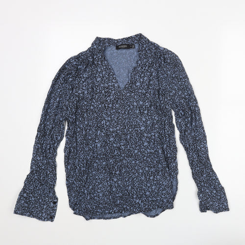 Soaked in Luxury Womens Blue Geometric Viscose Basic Blouse Size XS V-Neck