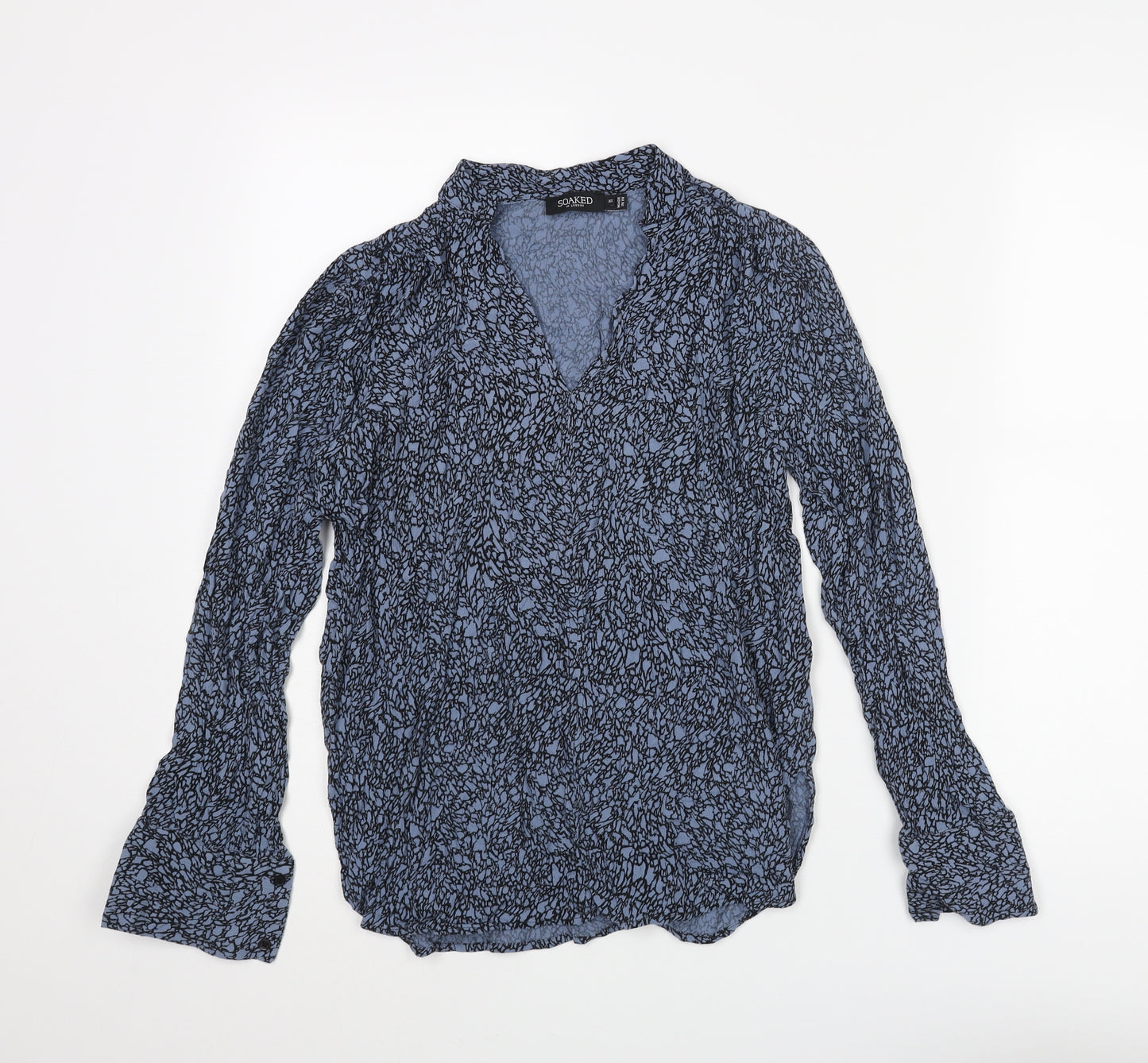 Soaked in Luxury Womens Blue Geometric Viscose Basic Blouse Size XS V-Neck