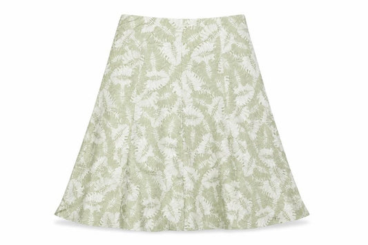 Front view of Cotswold Collections women’s green geometric viscose swing skirt, size M