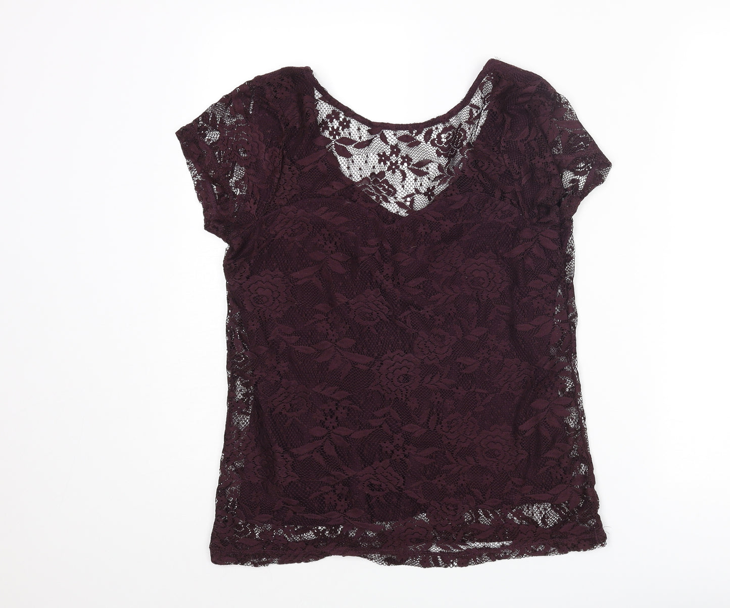 Dorothy Perkins Womens Purple Floral Polyester Basic T-Shirt Size 12 Scoop Neck