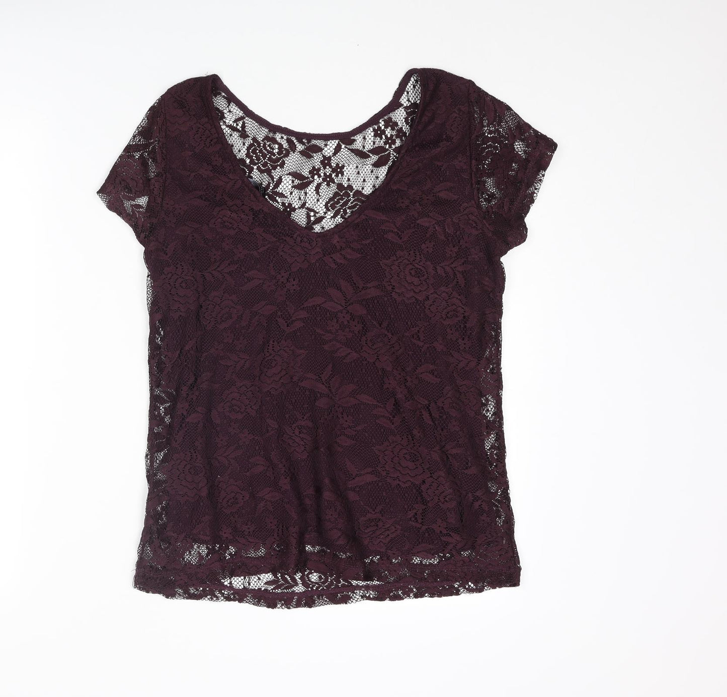 Dorothy Perkins Womens Purple Floral Polyester Basic T-Shirt Size 12 Scoop Neck