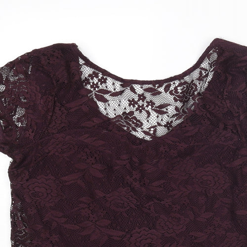 Dorothy Perkins Womens Purple Floral Polyester Basic T-Shirt Size 12 Scoop Neck