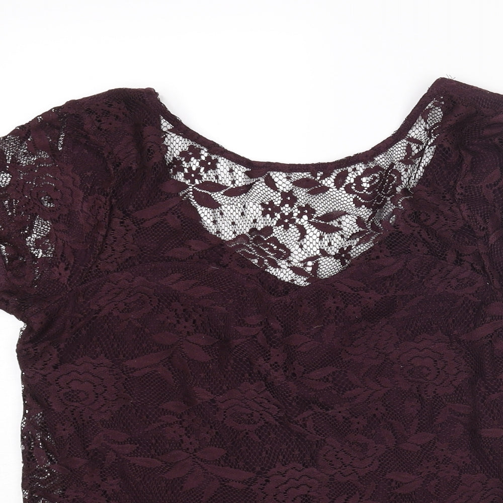 Dorothy Perkins Womens Purple Floral Polyester Basic T-Shirt Size 12 Scoop Neck
