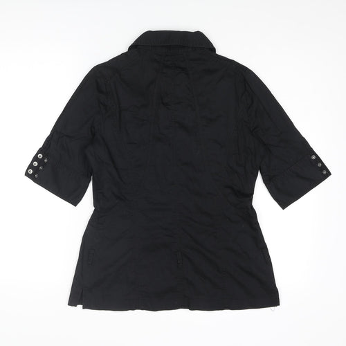 RJR.John Rocha Womens Black Cotton Basic T-Shirt Size 12 Collared - Lace Up Detail