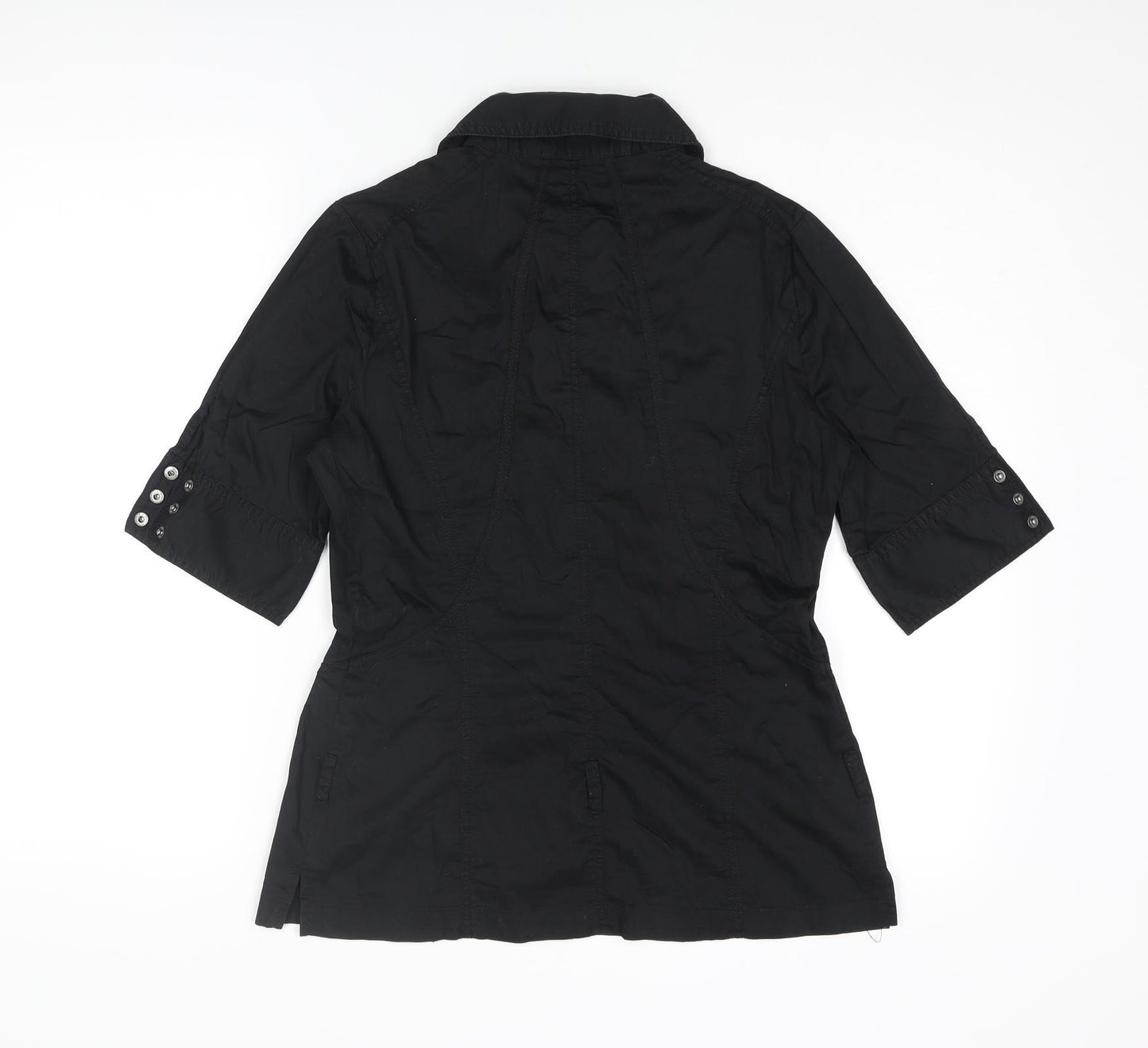 RJR.John Rocha Womens Black Cotton Basic T-Shirt Size 12 Collared - Lace Up Detail