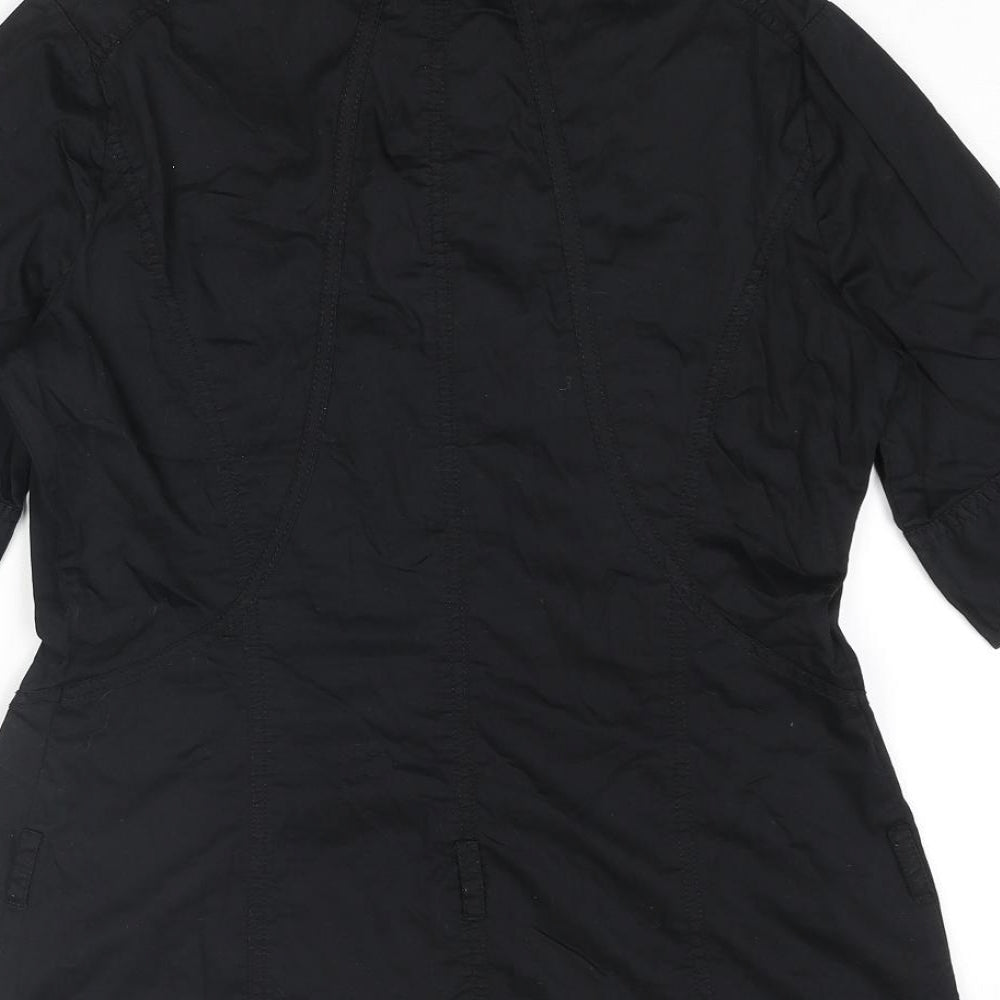 RJR.John Rocha Womens Black Cotton Basic T-Shirt Size 12 Collared - Lace Up Detail