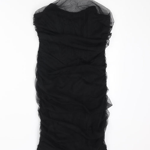 PRETTYLITTLETHING Womens Black Polyester Mini Size 10 Round Neck Zip