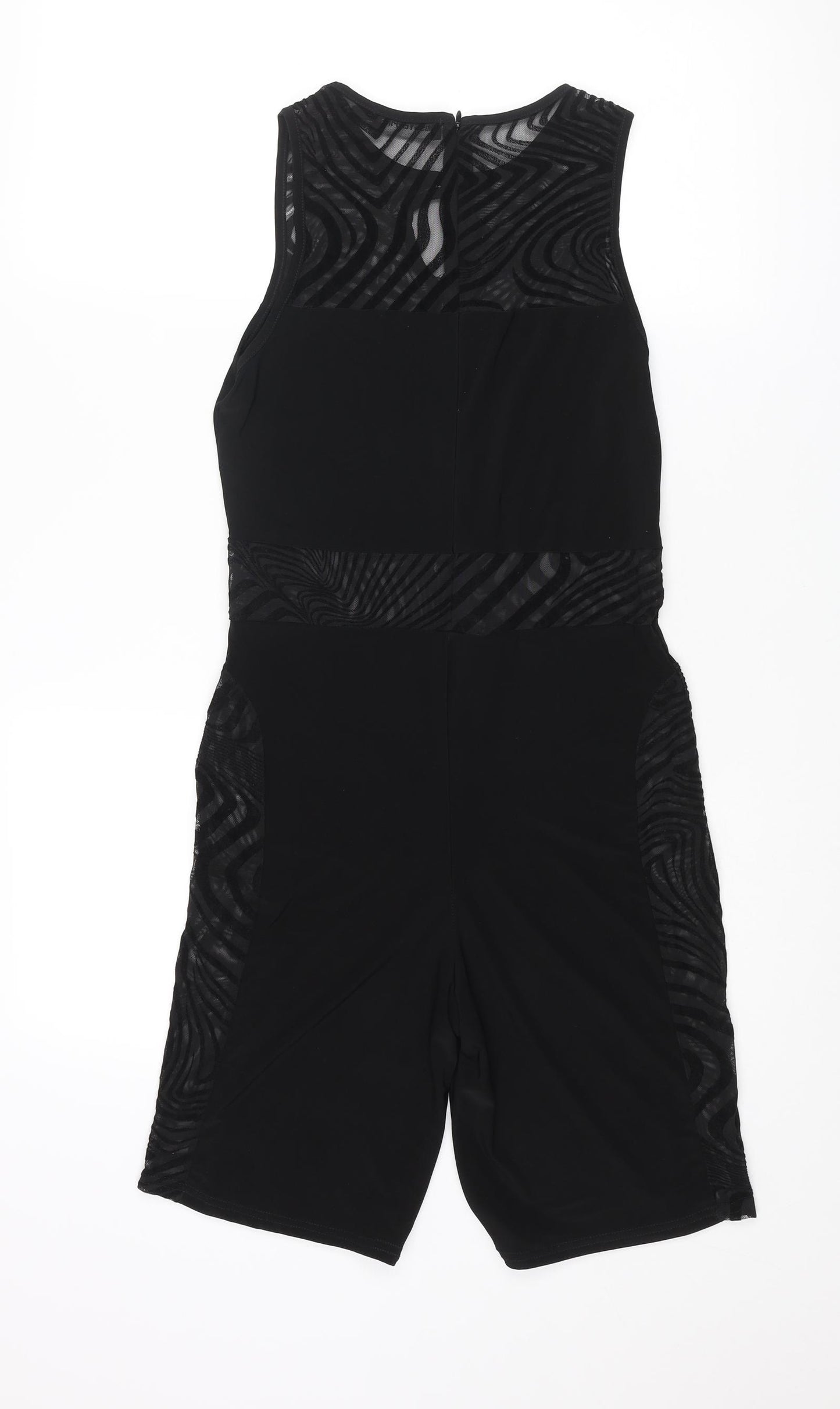 Missy Empire Womens Black Geometric Polyester Playsuit One-Piece Size 12 L7 in Zip