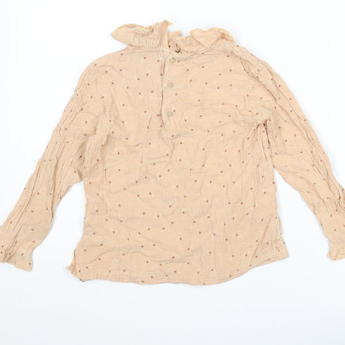 Zara Girls Beige Geometric Cotton Basic Blouse Size 4-5 Years Collared Button