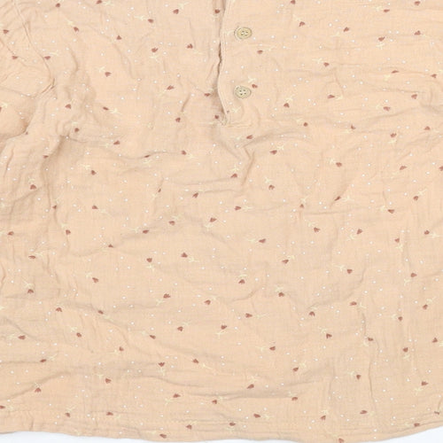 Zara Girls Beige Geometric Cotton Basic Blouse Size 4-5 Years Collared Button