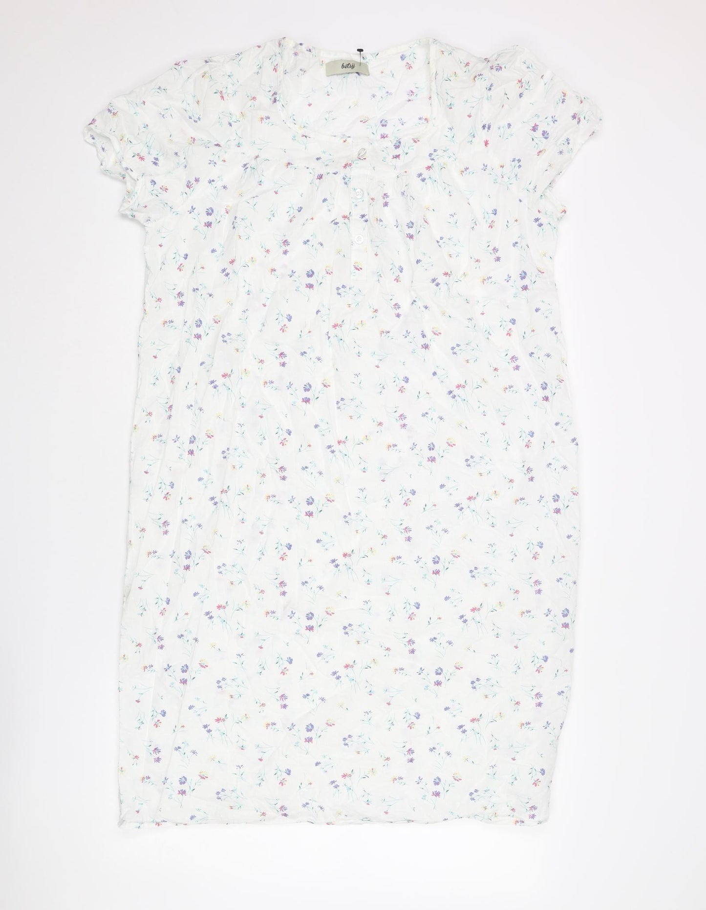 Betsy Womens White Floral Cotton Top Dress Size 12 Button