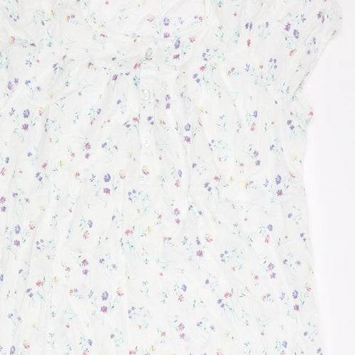 Betsy Womens White Floral Cotton Top Dress Size 12 Button
