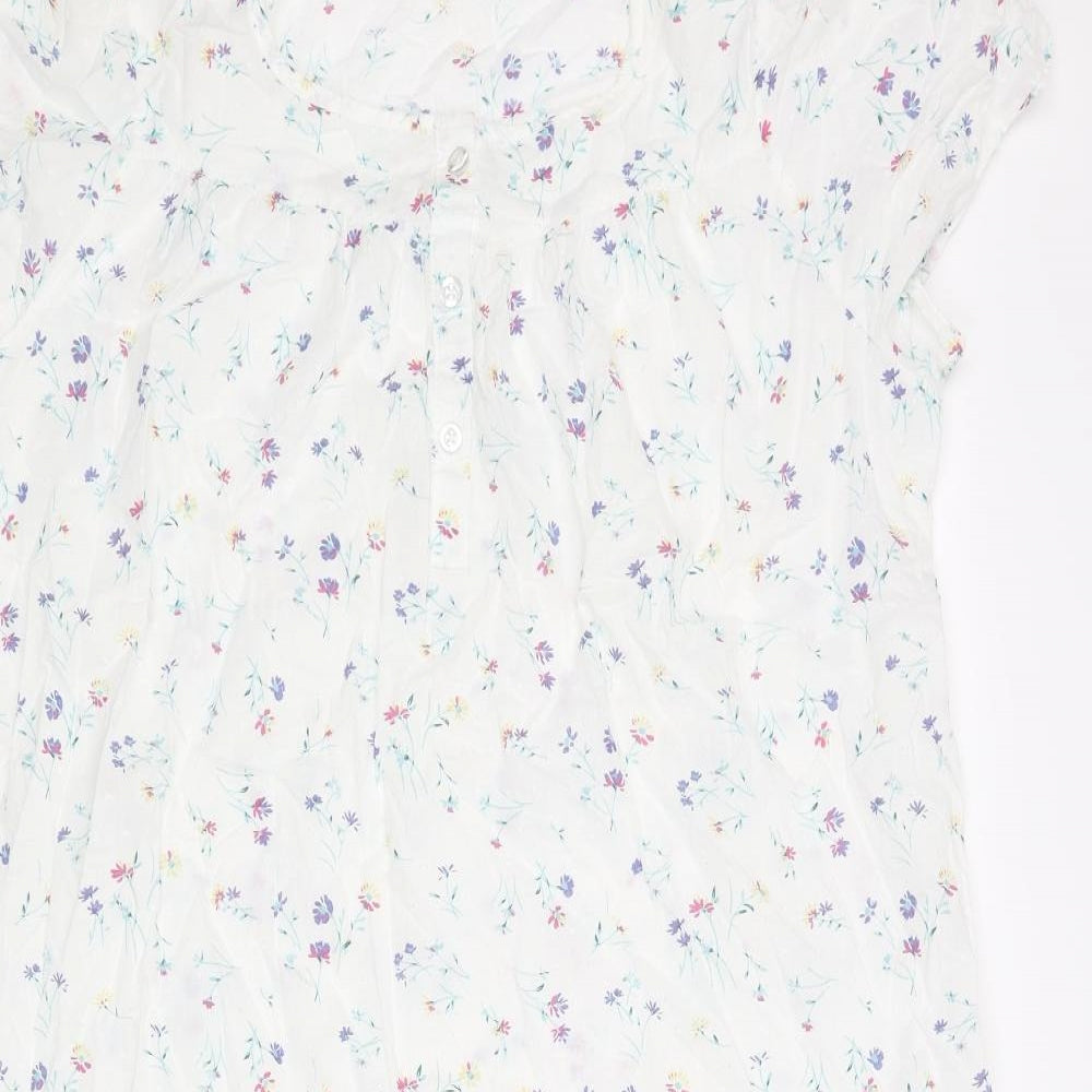 Betsy Womens White Floral Cotton Top Dress Size 12 Button