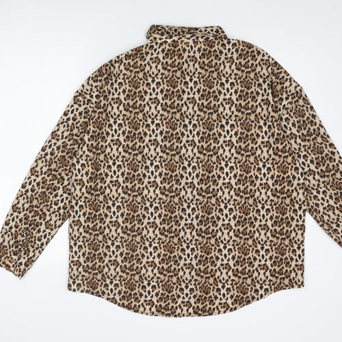 Max Womens Brown Animal Print Polyester Basic Button-Up Size 14 Collared - Leopard Print Size 14-16