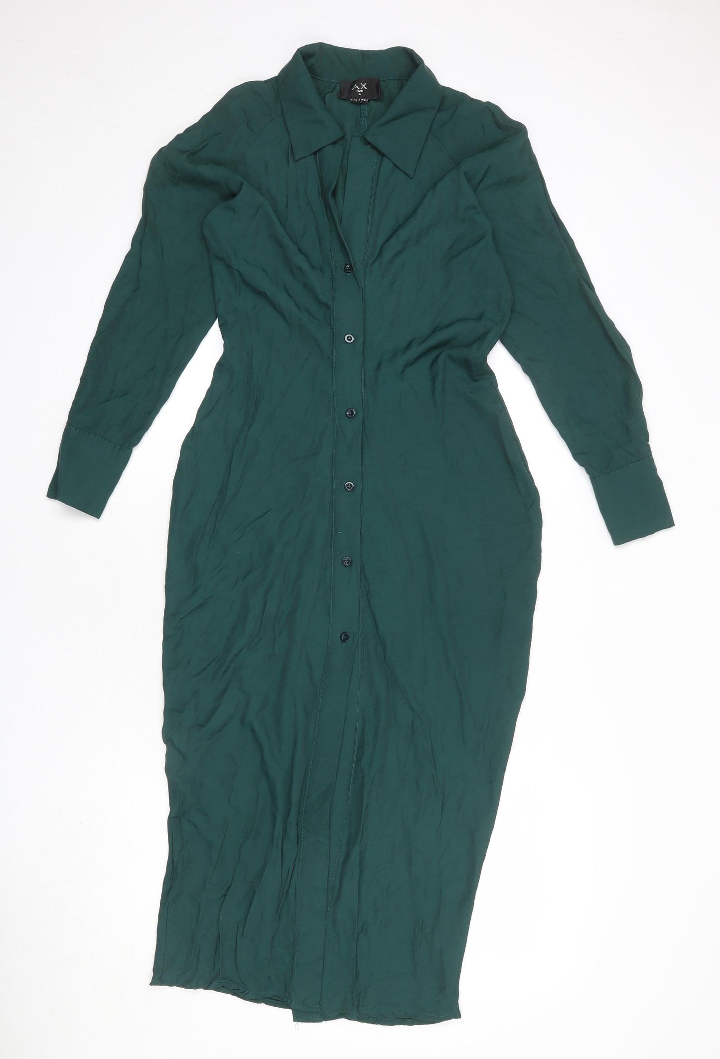AX Paris Womens Green Polyester Shirt Dress Size 6 Collared Button