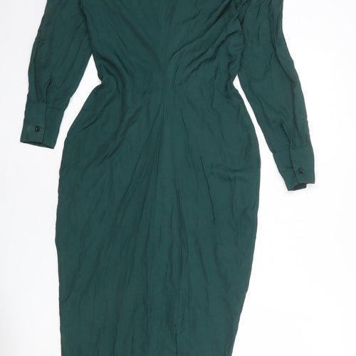 AX Paris Womens Green Polyester Shirt Dress Size 6 Collared Button