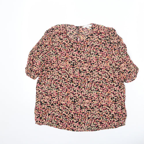 H&M Womens Multicoloured Floral Viscose Basic Blouse Size 10 Round Neck