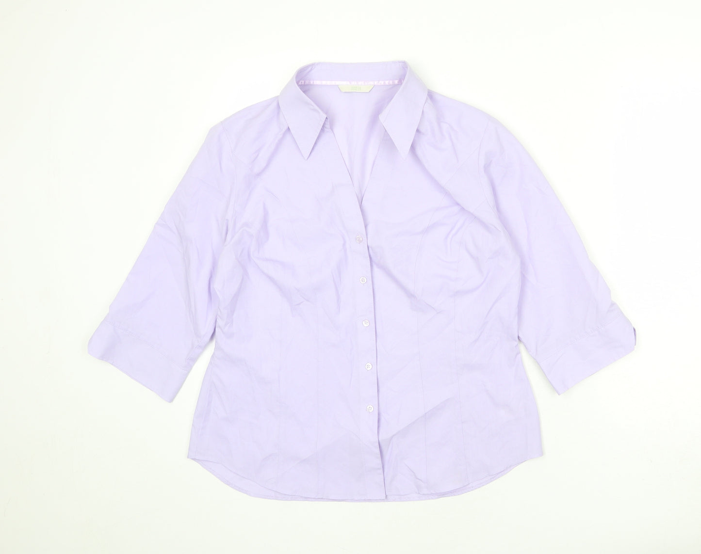 Marks and Spencer Womens Purple Polyester Basic Button-Up Size 16 Collared