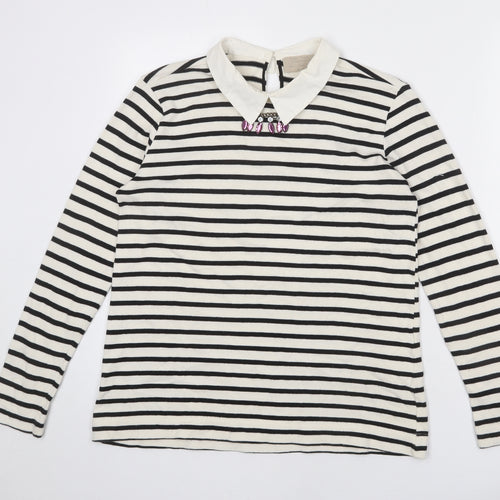 Zara Womens Ivory Collared Striped Acrylic Pullover Jumper Size L