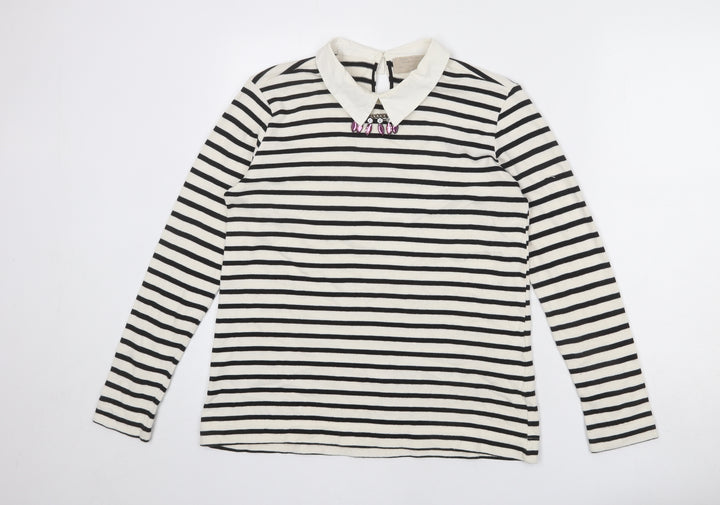 Zara Womens Ivory Collared Striped Acrylic Pullover Jumper Size L
