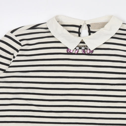 Zara Womens Ivory Collared Striped Acrylic Pullover Jumper Size L