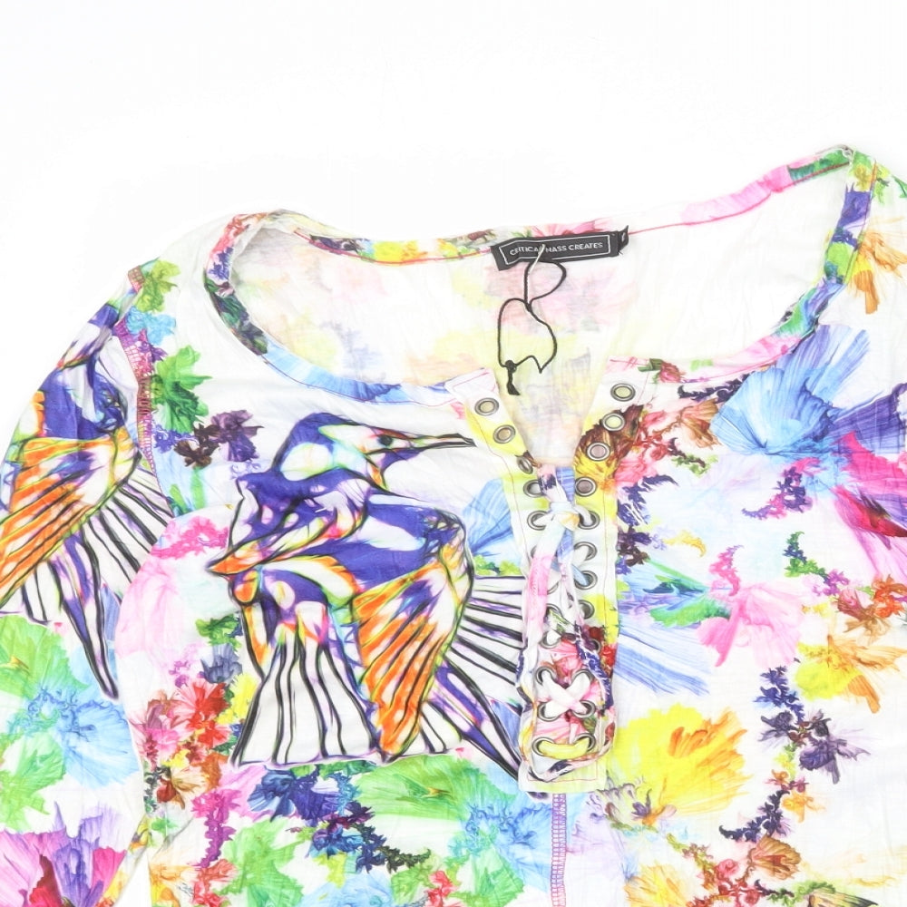 Critical Mass Creates Womens Multicoloured Geometric Polyester Basic Blouse Size 12 V-Neck