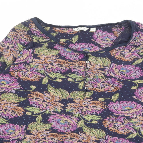 Fat Face Womens Multicoloured Floral Viscose Basic Blouse Size 12 Round Neck