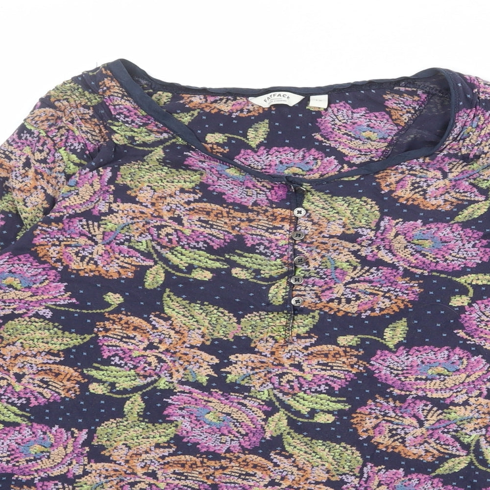 Fat Face Womens Multicoloured Floral Viscose Basic Blouse Size 12 Round Neck