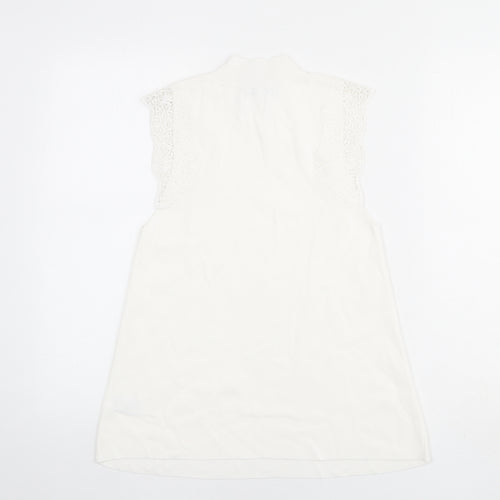 NEXT Womens Ivory Polyester Basic Tank Size S Mock Neck - Lace Details on Sleeves