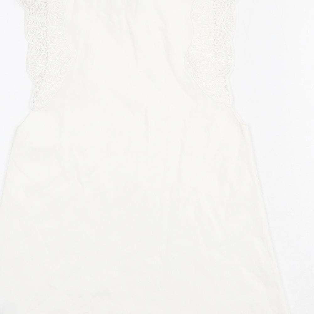 NEXT Womens Ivory Polyester Basic Tank Size S Mock Neck - Lace Details on Sleeves