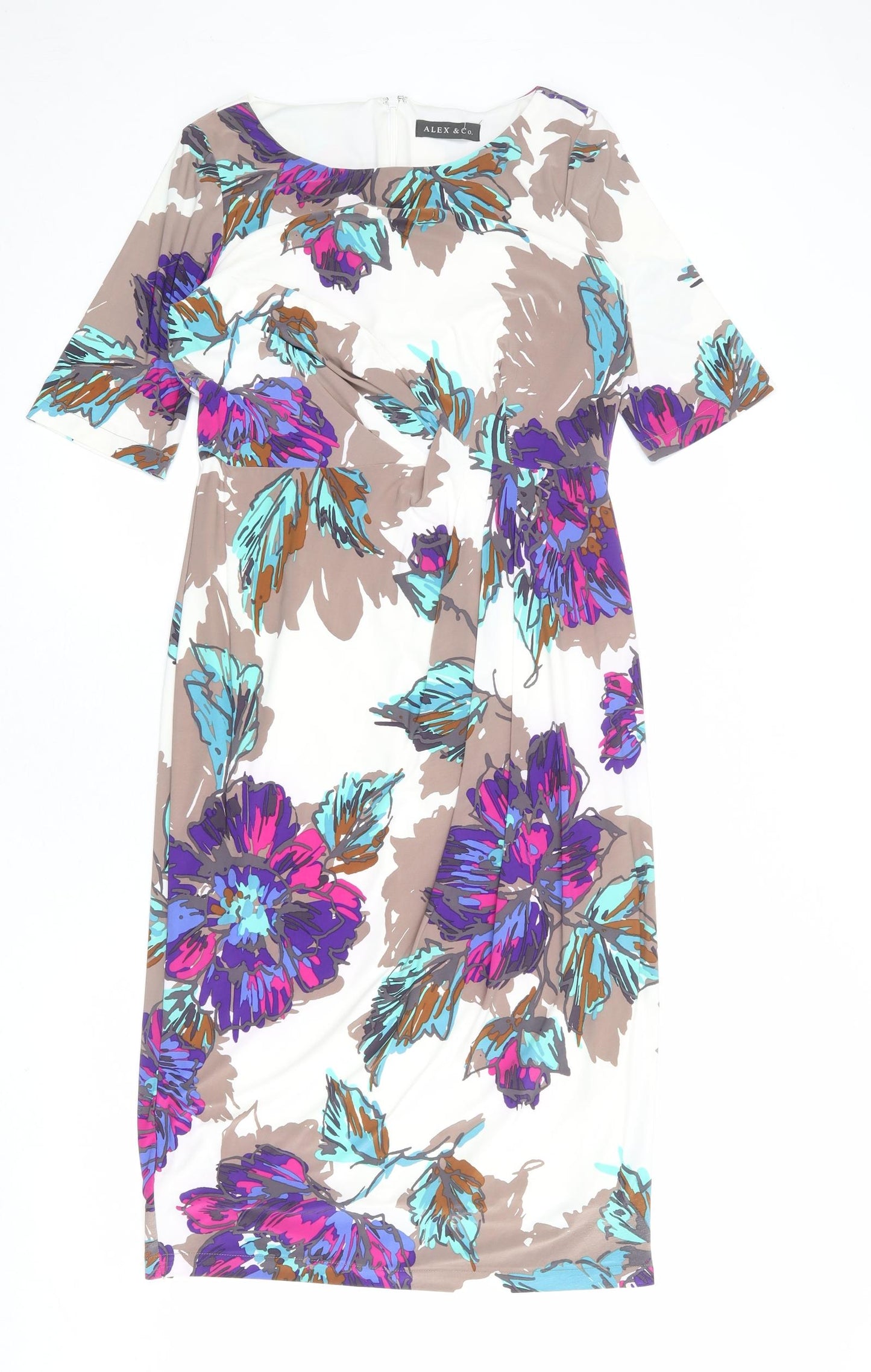 Alex & Co Womens Multicoloured Floral Polyester Sheath Size 12 Boat Neck Pullover