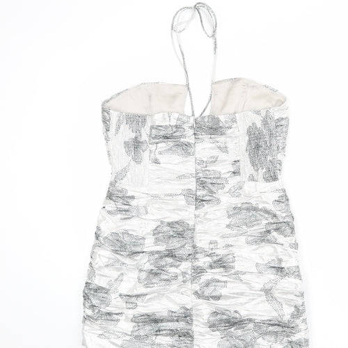 Zara Womens Silver Floral Polyester Mini Size XL Halter Zip