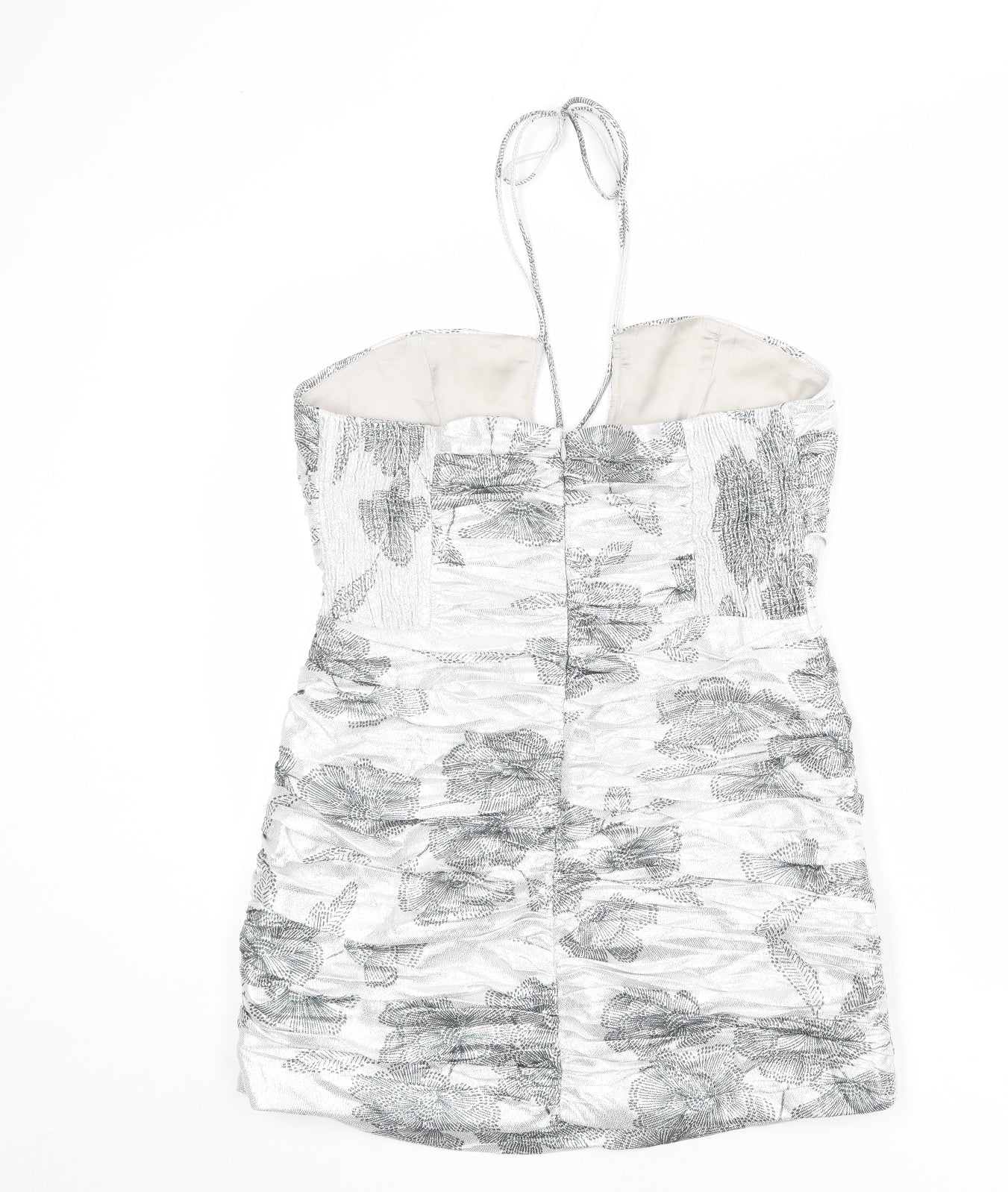 Zara Womens Silver Floral Polyester Mini Size XL Halter Zip