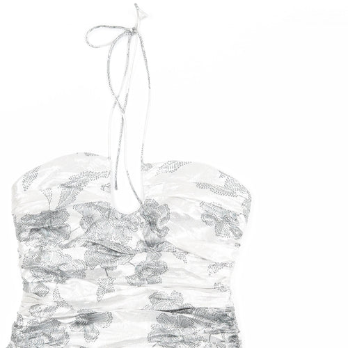 Zara Womens Silver Floral Polyester Mini Size XL Halter Zip