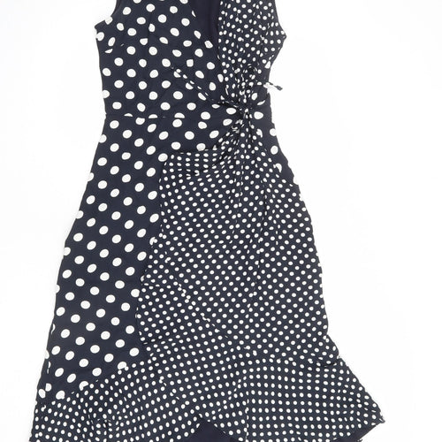 Phase Eight Womens Blue Polka Dot Viscose Wrap Dress Size 12 V-Neck Tie