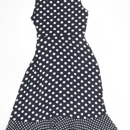 Phase Eight Womens Blue Polka Dot Viscose Wrap Dress Size 12 V-Neck Tie