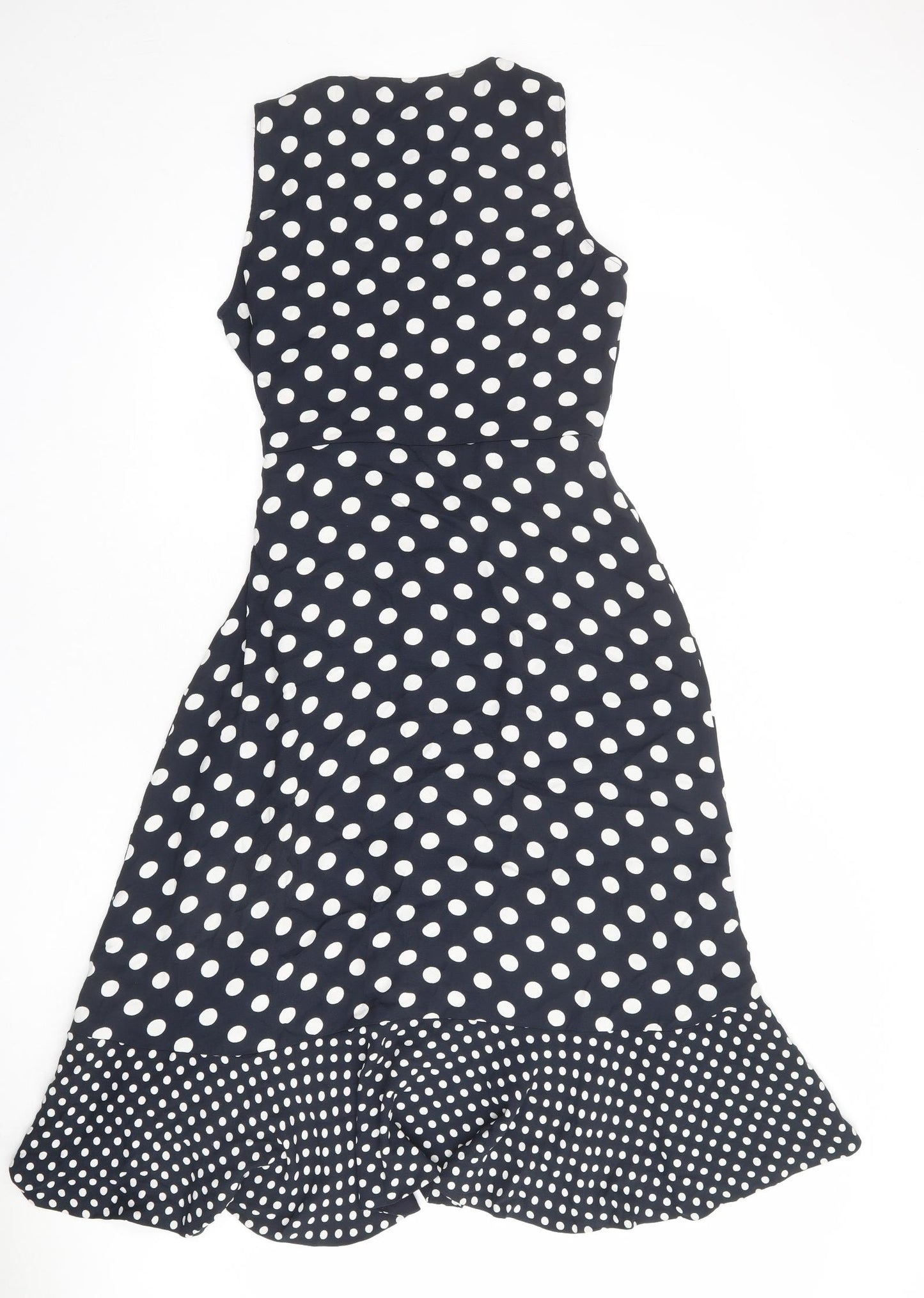 Phase Eight Womens Blue Polka Dot Viscose Wrap Dress Size 12 V-Neck Tie