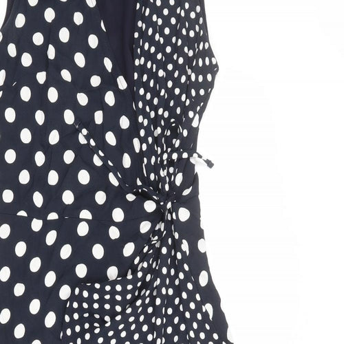 Phase Eight Womens Blue Polka Dot Viscose Wrap Dress Size 12 V-Neck Tie