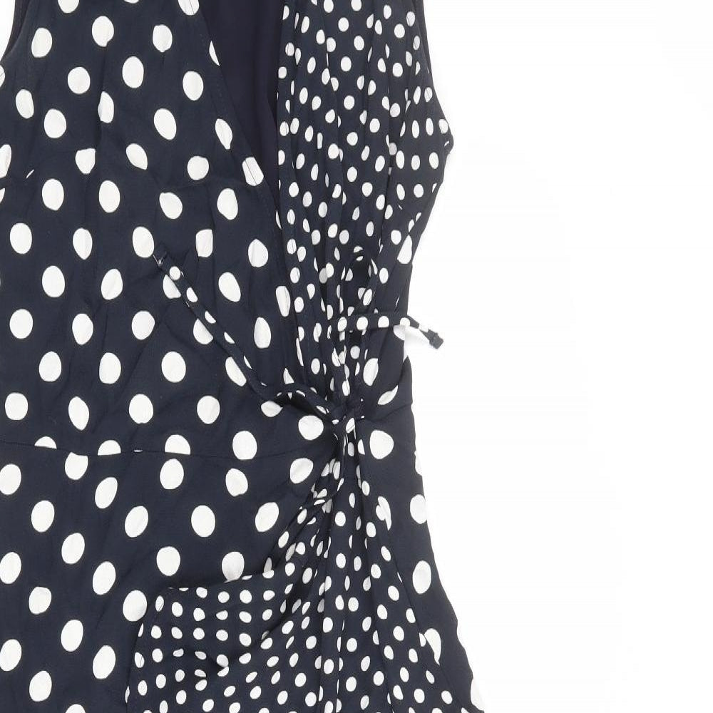 Phase Eight Womens Blue Polka Dot Viscose Wrap Dress Size 12 V-Neck Tie