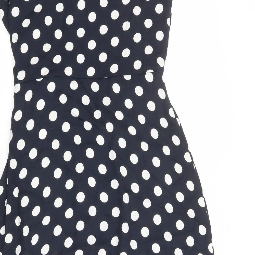 Phase Eight Womens Blue Polka Dot Viscose Wrap Dress Size 12 V-Neck Tie
