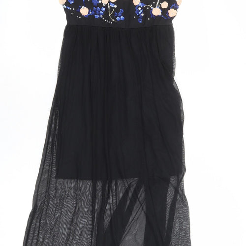 Miss Selfridge Womens Black Floral Nylon Maxi Size 10 Round Neck Pullover