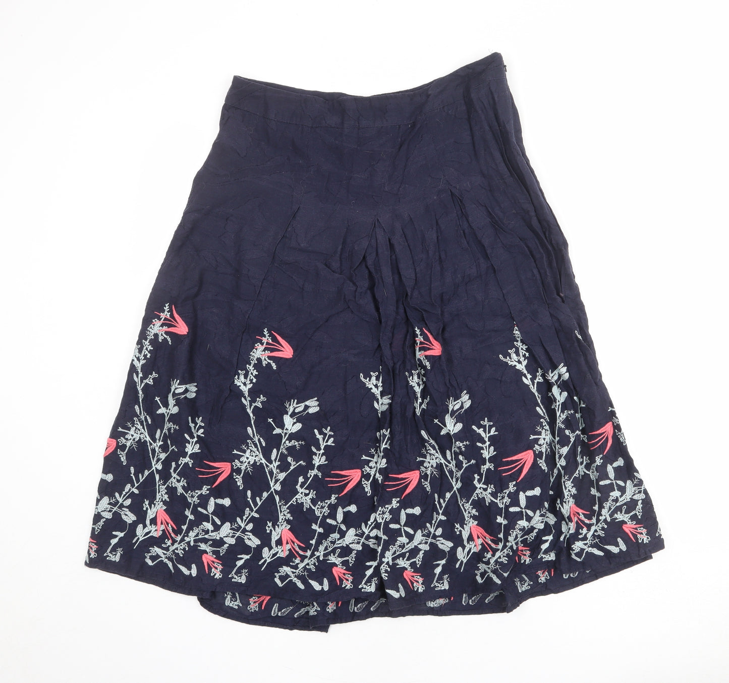 Per Una Womens Blue Floral Cotton Swing Skirt Size 12 Zip